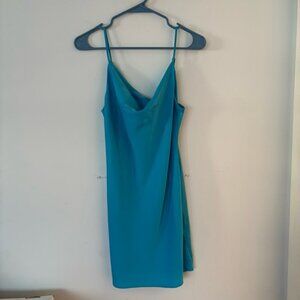urban outfitters aqua teal turquoise silk satin cowl neck mini slip dress🩵